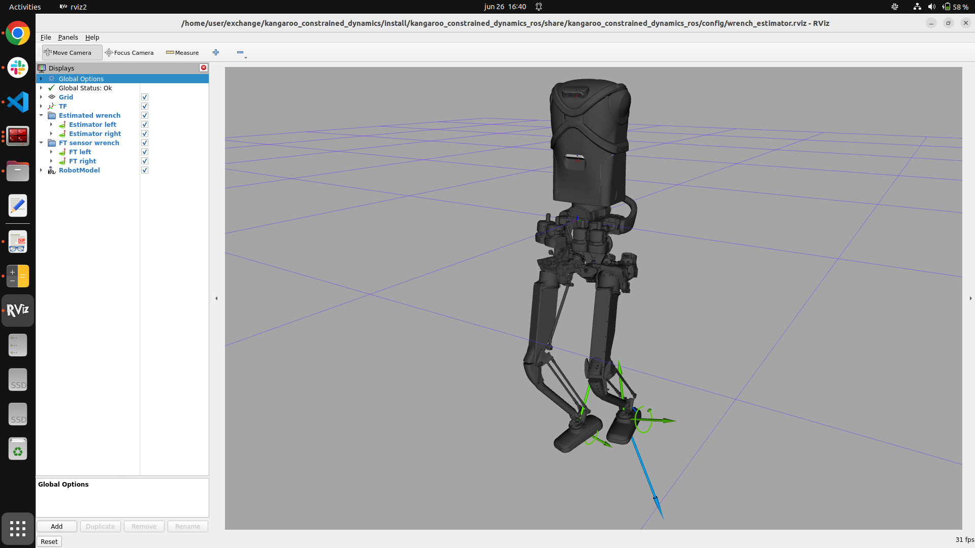 Estimated vs FT-sensor wrench in RViz — overview